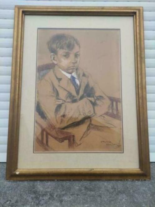pastel ecolier signe romeo dumoulin 1918, Antiquités & Art, Art | Dessins & Photographie, Enlèvement ou Envoi