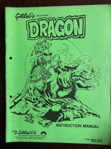 GOTTLIEB DRAGON MANUEL D'INSTRUCTION avec schéma, Pièces ou Jeu en panne, Enlèvement ou Envoi, Électronique, Gottlieb