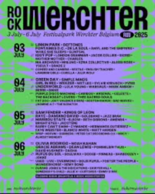 Rock Werchter - 4x donderdag & 4x zondag tickets, Tickets en Kaartjes, Evenementen en Festivals, Drie personen of meer, Meerdaags