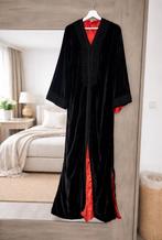 Zwarte fluwelen kaftan met oranje satijnen mouwen – maat L, Ophalen, Zo goed als nieuw, Maat 42/44 (L), Zwart