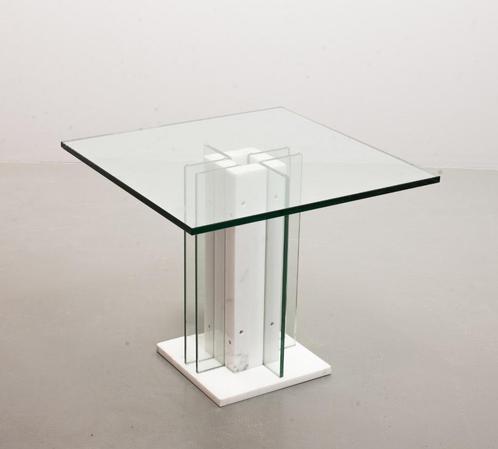 SALE Marmer/Glas vintage design bijzettafel, Italië, 70s, Huis en Inrichting, Tafels | Bijzettafels, Gebruikt, Rond, 45 tot 60 cm