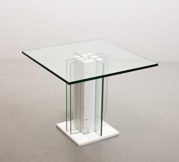 SALE Marmer/Glas vintage design bijzettafel, Italië, 70s, Huis en Inrichting, Tafels | Bijzettafels, Gebruikt, Rond, 45 tot 60 cm