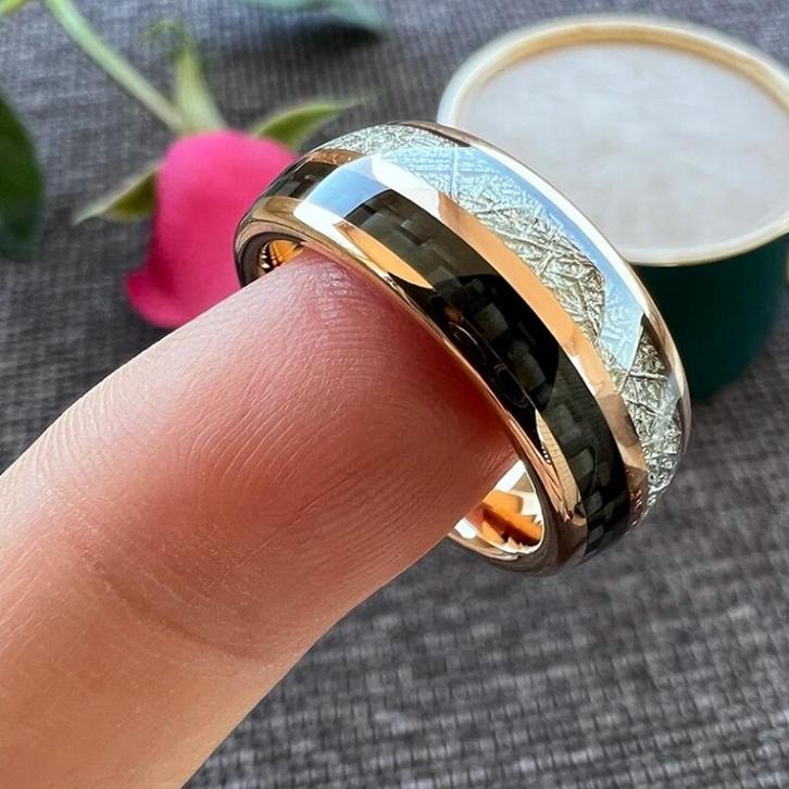 Trouwringen wolfraam 18 karaat rosé goud verguld - Joey, Handtassen en Accessoires, Ringen, Nieuw, Dame of Heer, Roze, Overige materialen