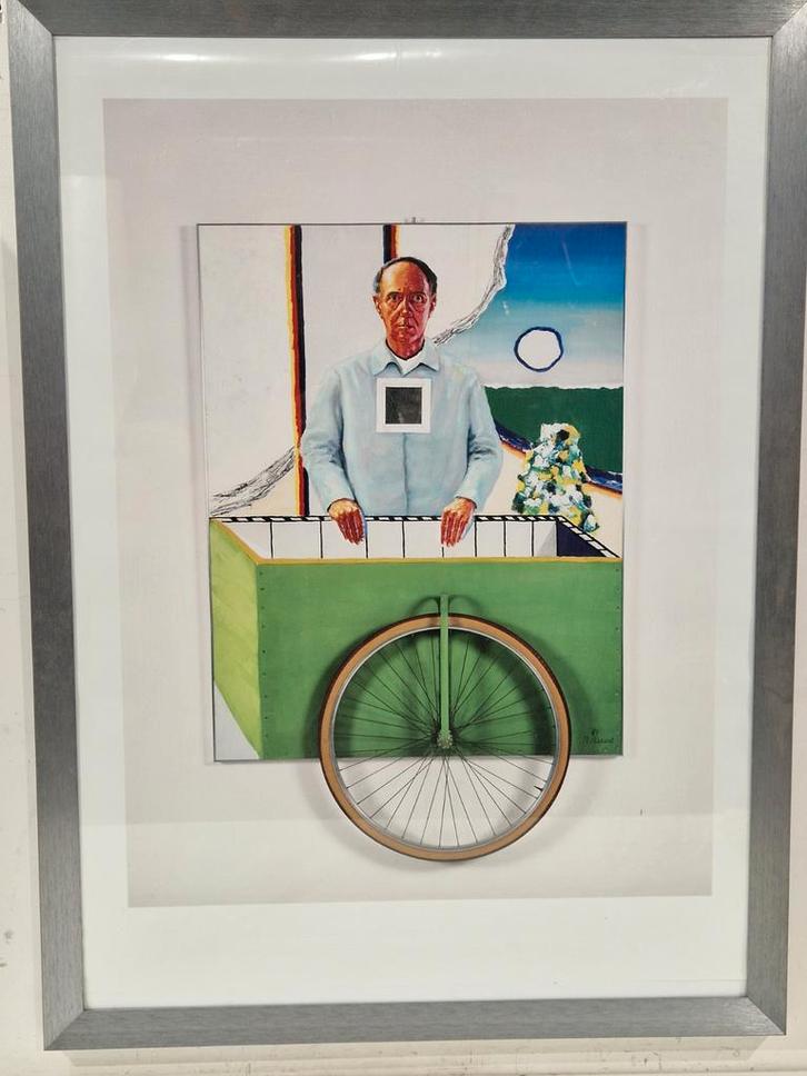 Zelfportret met karretje Roger Raveel ,  74 x 54 cm groot, Antiek en Kunst, Kunst | Schilderijen | Modern, Ophalen of Verzenden