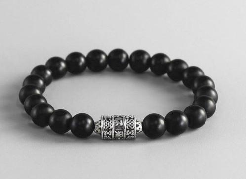 Tibetaanse armband van zwarte Onyx met gebedsmolen, Handtassen en Accessoires, Armbanden, Nieuw, Elastiek, Zwart, Met bedels of kralen