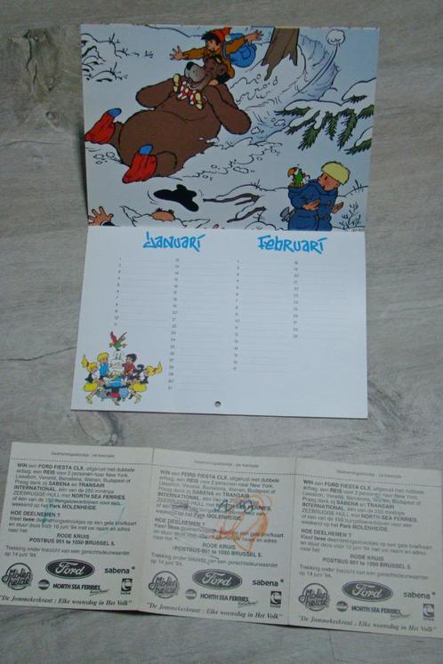 Jommeke verjaardagskalender sticker Rode Kruis 1994 + Kuifje, Collections, Personnages de BD, Livre ou Jeu, Tintin, Enlèvement