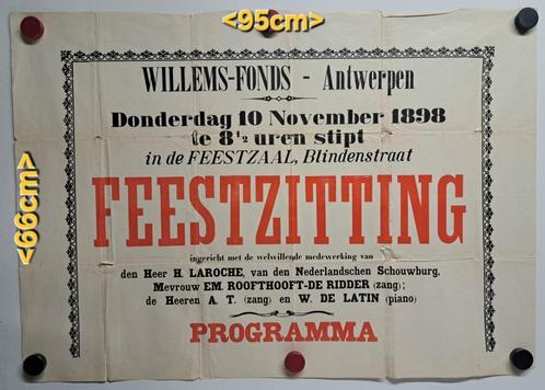 Willems-fonds feestzitting Antwerpen 1898, Verzamelen, Posters, Gebruikt, Overige onderwerpen, Deurposter of groter, Rechthoekig Liggend