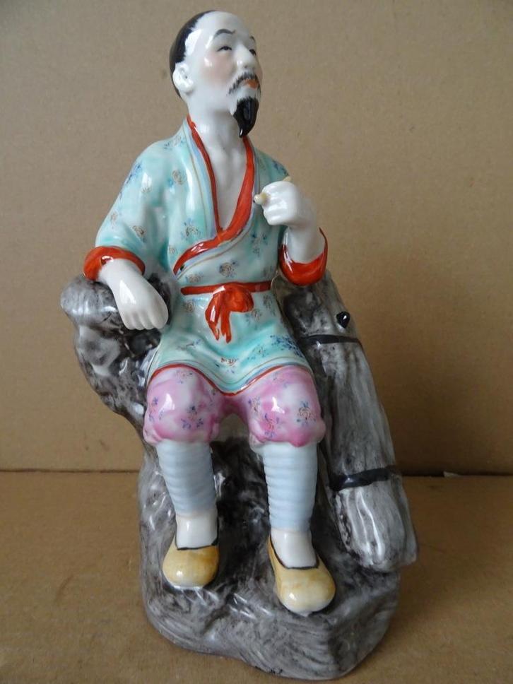 Boeddhabeeld Chinees beeld Wijze man met pijp 22cm 1970, Verzamelen, Beelden en Beeldjes, Zo goed als nieuw, Mens, Ophalen of Verzenden