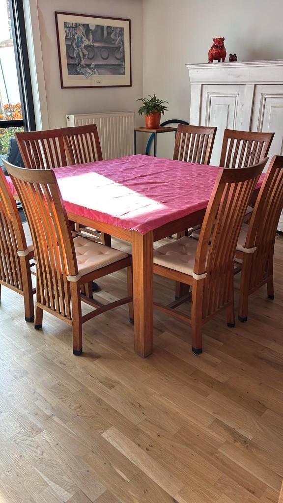 table et chaises en chêne massif, Maison & Meubles, Tables | Tables à manger, Comme neuf, 100 à 150 cm, 100 à 150 cm, Cinq personnes ou plus