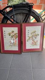 Tekeningen in zijde uit thailand, Huis en Inrichting, Ophalen, Gebruikt, 50 tot 75 cm, 50 tot 75 cm