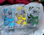 Retro vintage jachttafereel met 3 glazen, Verzamelen, Glas en Drinkglazen, Ophalen of Verzenden, Zo goed als nieuw