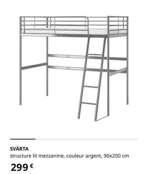 Lit mezzanine IKEA en métal 200 x 90 cm), Huis en Inrichting, Slaapkamer | Stapelbedden en Hoogslapers, Zo goed als nieuw, Hoogslaper