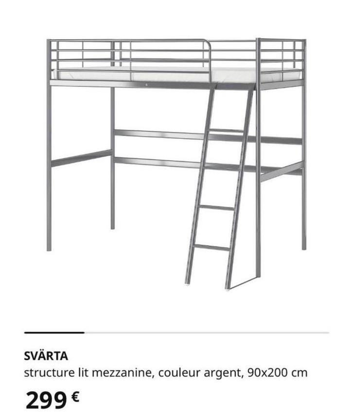 Lit mezzanine IKEA en métal 200 x 90 cm), Huis en Inrichting, Slaapkamer | Stapelbedden en Hoogslapers, Zo goed als nieuw, Hoogslaper