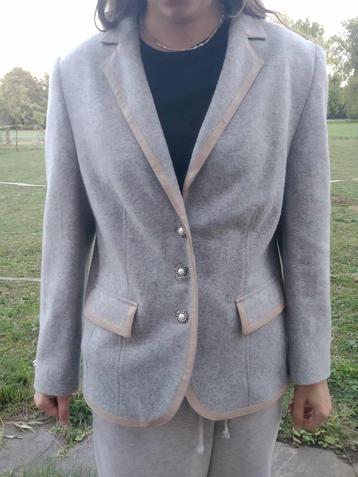 mooie grijze blazer met leren afwerking Eugen Klein maat 42 beschikbaar voor biedingen