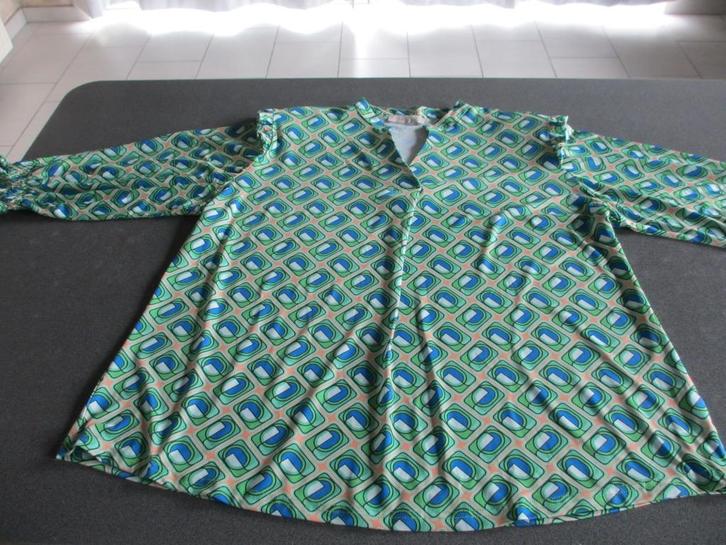 dames blouse met groen-blauwe blokjes, Kleding | Dames, Blouses en Tunieken, Zo goed als nieuw, Maat 46/48 (XL) of groter, Overige kleuren