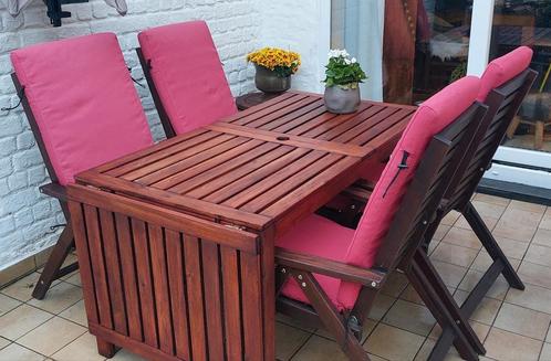 Table de jardin et 4 fauteuilis inclinables avec coussins, Jardin & Terrasse, Ensembles de jardin, Comme neuf, Enlèvement