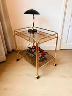 Vintage messing serveerwagen / trolley / theewagen / barcart, Huis en Inrichting, Vintage, 55 tot 75 cm, Zo goed als nieuw, Rechthoekig