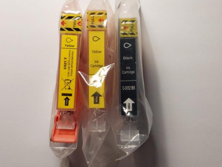 3 x inktcartridges  Canon : 2 x C521Y en 1 x C521BK, Computers en Software, Printerbenodigdheden, Nieuw, Cartridge, Ophalen of Verzenden
