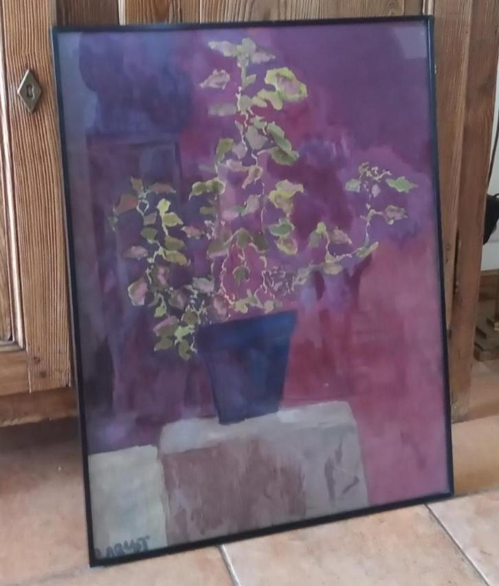 Aquarelle sur papier : rose de Noël - naïf, Antiek en Kunst, Kunst | Schilderijen | Klassiek, Ophalen