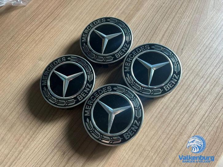 ORIGINELE Mercedes Benz naafkap naafdop set zwart chroom, Auto diversen, Wieldoppen, Gebruikt, Ophalen of Verzenden