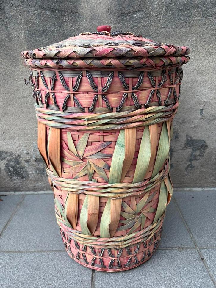 Vintage boho opbergmand handgemaakt, Huis en Inrichting, Woonaccessoires | Overige, Zo goed als nieuw, Ophalen