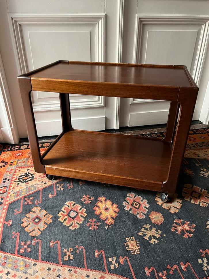 VINTAGE TROLLEY TAFEL BIJZETTAFEL WIELEN DEENS DESIGN, Antiek en Kunst, Antiek | Meubels | Tafels, Ophalen