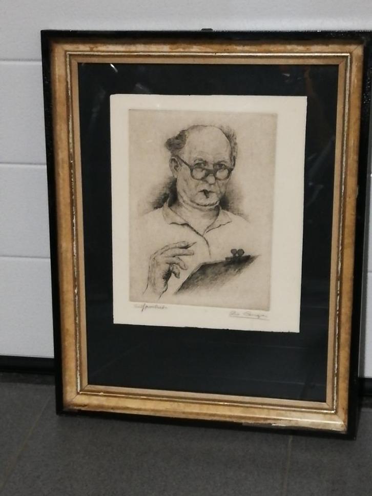 G. Langie: ets: 'Zelfportret', Gentse kunstenaar, Antiek en Kunst, Kunst | Etsen en Gravures, Ophalen of Verzenden