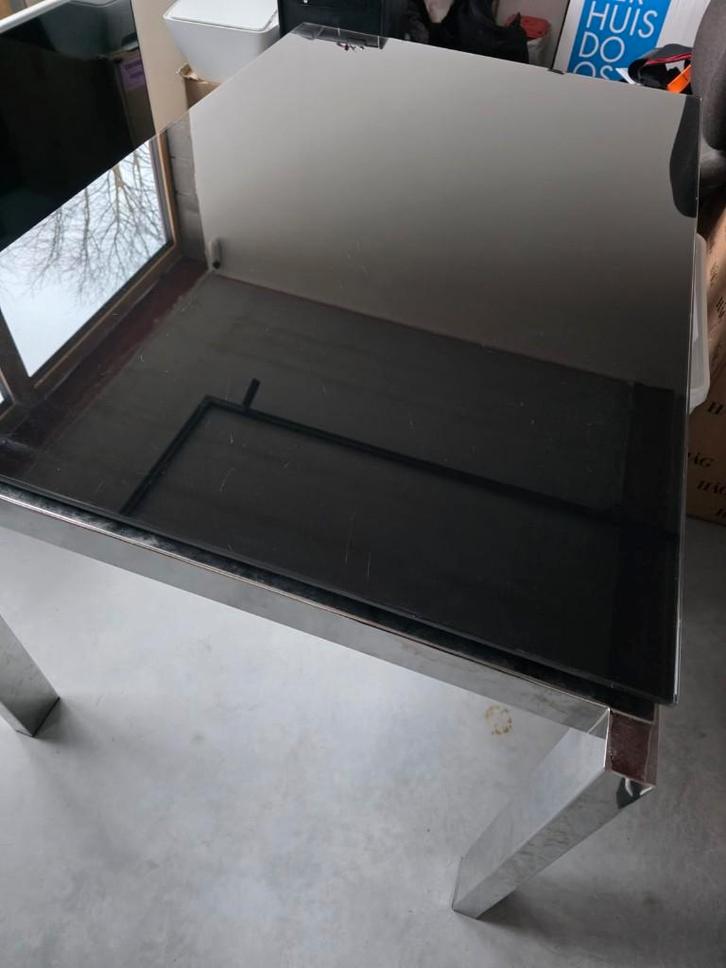 Uitschuifbare glazen tafel, Huis en Inrichting, Tafels | Eettafels, Gebruikt, 50 tot 100 cm, 150 tot 200 cm, Vijf personen of meer