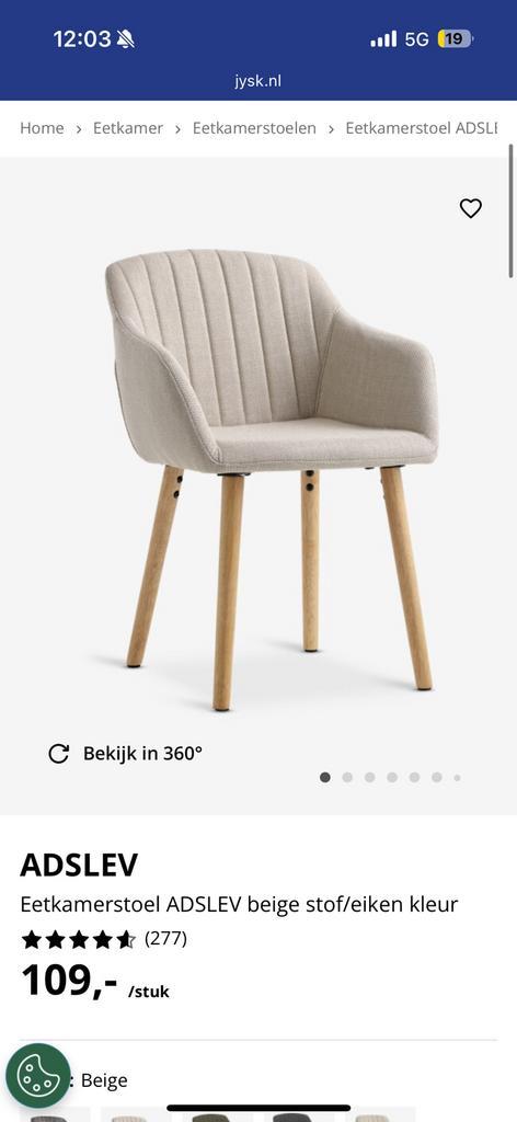Adslev eetkamerstoelen, Huis en Inrichting, Stoelen, Nieuw, Twee, Stof, Wit, Ophalen