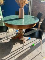 Ronde tafel 110cm hout + linoleum top, Huis en Inrichting, Ophalen, Gebruikt, Klassiek, Rond