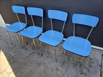 4 blauwe vintage formica stoelen, prijs voor de set beschikbaar voor biedingen