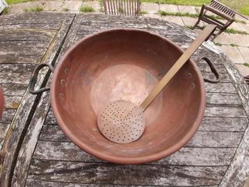 Ancienne bassine à confiture avec sa louche en cuivre, Enlèvement, Cuivre