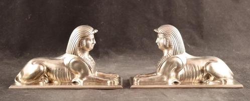 Paar verzilverde massief bronzen sfinxen, Antiek en Kunst, Kunst | Beelden en Houtsnijwerken, Ophalen of Verzenden