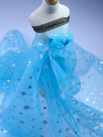 Promo!540) 150x100cm Organza blauw sneeuwvlok zilver glitter beschikbaar voor biedingen