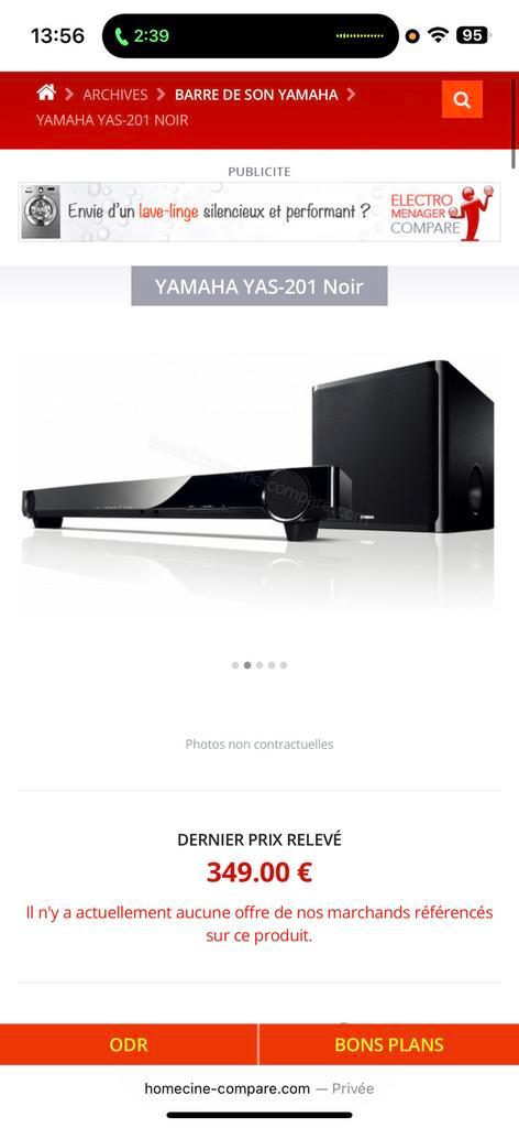 La barre de son Yamaha YAS-201 + baffle, TV, Hi-fi & Vidéo, Barres de son, Comme neuf, Enlèvement