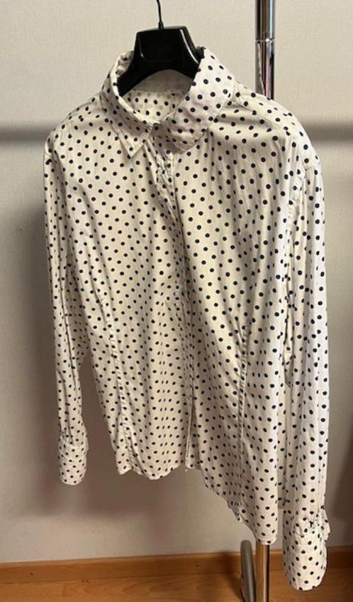 Witte blouse met polkadots - Open end - grote maat, Kleding | Dames, Grote Maten, Gedragen, Blouse of Tuniek, Blauw, Ophalen of Verzenden