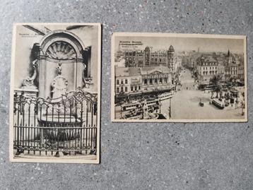 2 oude postkaarten Brussel - Manneken Pis en Namenpoort beschikbaar voor biedingen