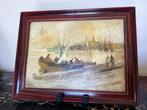 Impressionistisch schilderij P Mathieu boten aan zee, Antiek en Kunst, Ophalen of Verzenden