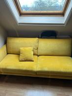 gele zetel met 1 kussen + nachtkast + klaptafel 2 meter, Huis en Inrichting, Ophalen, Gebruikt, 90 cm, Overige kleuren