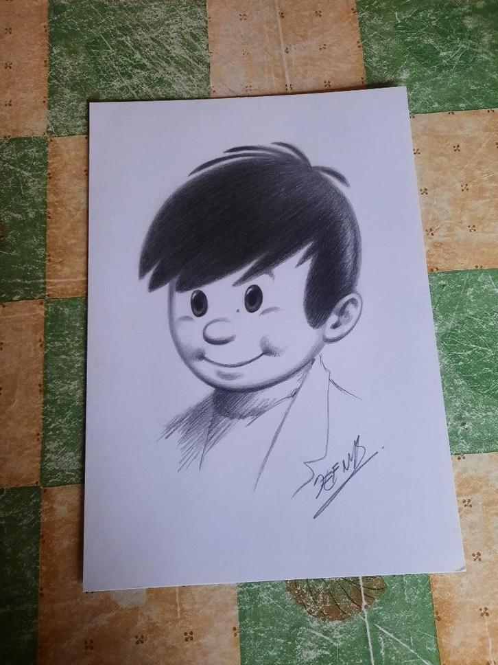 zeer mooie tekening van Filiberke "Jommeke" Jef Nijs geteke, Verzamelen, Stripfiguren, Suske en Wiske, Ophalen of Verzenden