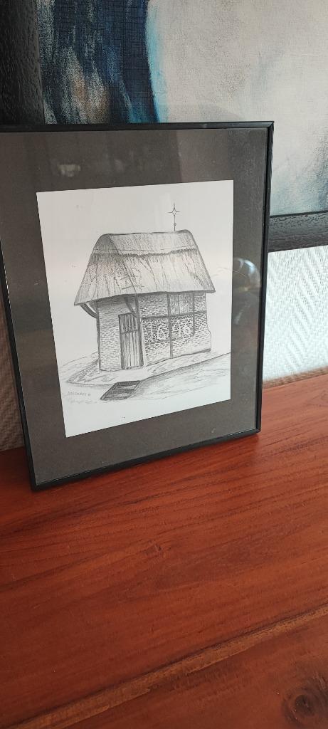 potloodtekening kapel, Antiek en Kunst, Kunst | Tekeningen en Fotografie, Ophalen of Verzenden