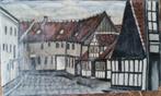 Brits gezellig oliedoekje Tudor timbered houses, Antiek en Kunst, Ophalen of Verzenden