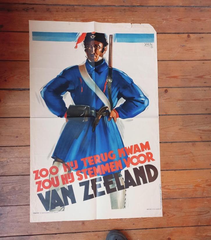 verkiezingsdaffiche litho 1937 Ian Van Zeeland Rex Legrelle, Antiek en Kunst, Kunst | Litho's en Zeefdrukken, Verzenden