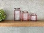 3 mooie roze glazen potten, Ophalen