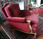 2 fauteuils anciens en velours bordeau, 100 tot 125 cm, Zo goed als nieuw, Hout, 100 tot 125 cm