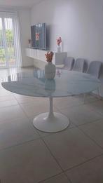 Zeer mooie marmeren glazen eettafel topkwaliteit!, Huis en Inrichting, Ophalen of Verzenden, Zo goed als nieuw, Rond, Glas