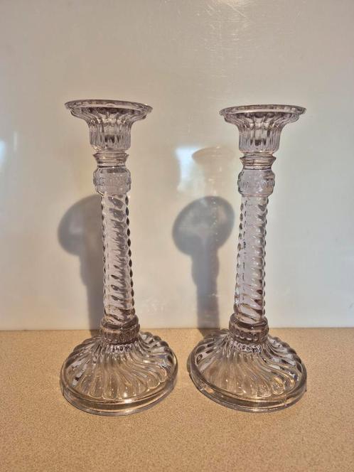 Antiek set kandelaars in persglas Scailmont, Antiek en Kunst, Antiek | Kandelaars, Ophalen of Verzenden
