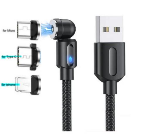 540⁰ Magnetische Oplaad Kabel voor IOS,  USB-C of USB-Micro, Telecommunicatie, Mobiele telefoons | Toebehoren en Onderdelen, Nieuw
