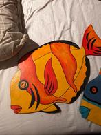 Peinture sur bois 3 poissons magnifique déco, Antiquités & Art