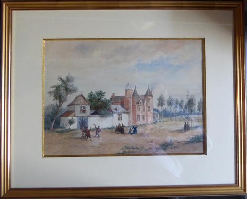 Tableau Aquarelle signée - Château de David Tenier, Antiek en Kunst, Kunst | Schilderijen | Klassiek, Ophalen